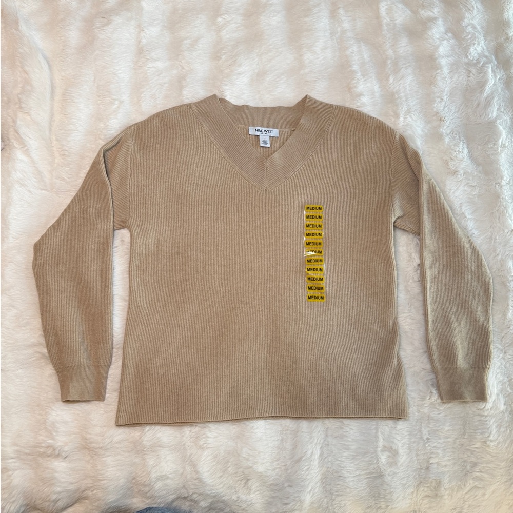 Ninewest Beige V-Neck Sweater | Size M